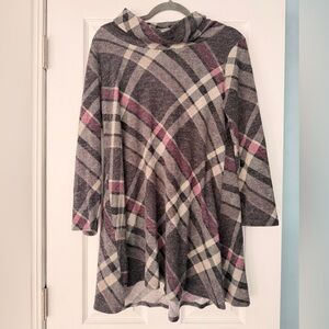 Plaid Cowl Neck Tunic  - Gray and Plum